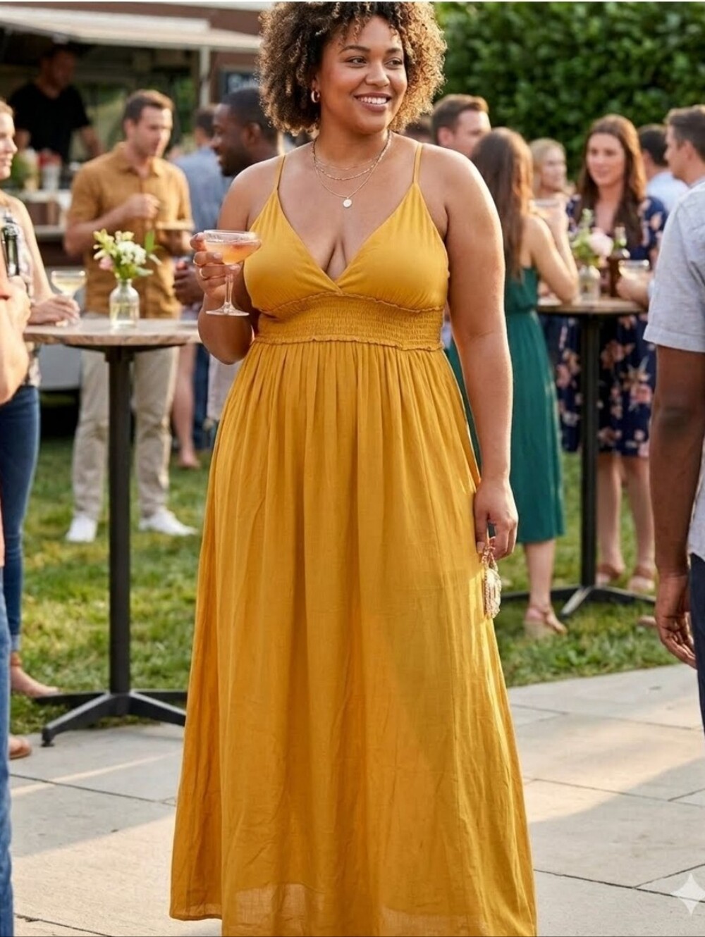 NWT Ninexis 3X Boho Mustard Yellow 100% Cotton Empire Waist Maxi Dress